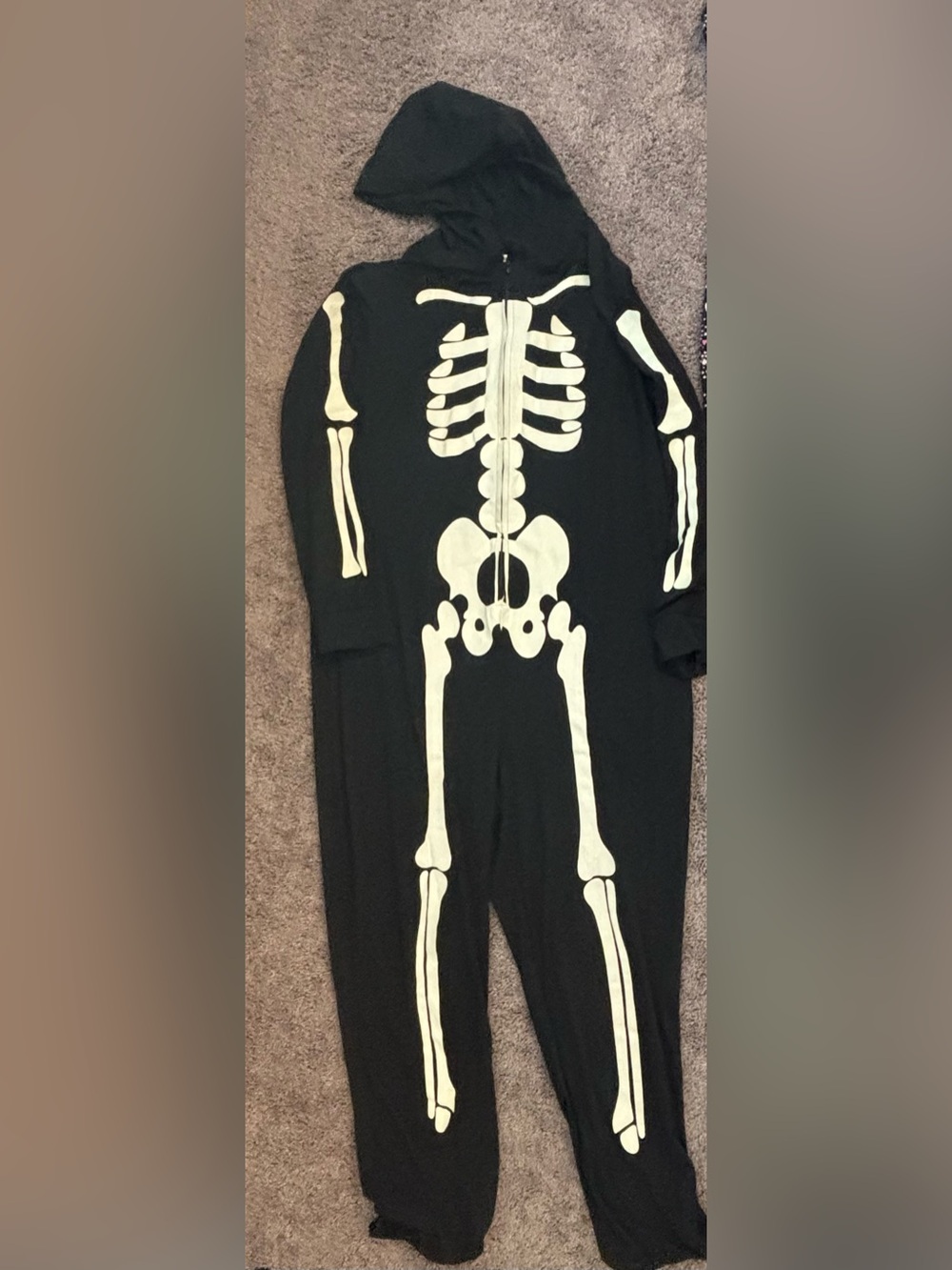 Black glow in the dark Skeleton Onesie Pajamas/jumpsuit with Bone Print